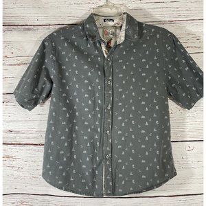 Swiss Cross Boys Short Sleeve Dress Shirt XL 18 Fitted Nautical Gray 100% Cotton